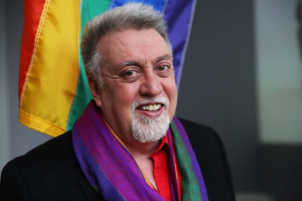 Rainbow flag creator Gilbert Baker poses at the Museum of Modern Art (MoMA) on January 7, 2016 in New York City. Baker, an openly gay artist and civil rights activist, designed the rainbow flag in 1978. (Spencer Platt/Getty Images)
