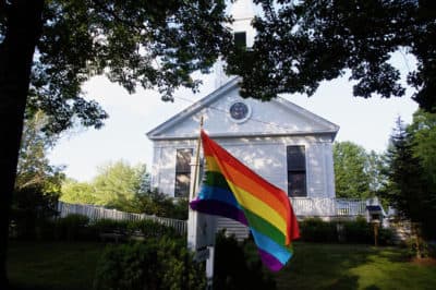 At the United Church of Thetford, congregation members are not ready to give up their practice of ringing the church bells every evening, something they started doing during the pandemic. For many, it just feels too soon. (Elodie Reed/VPR)
