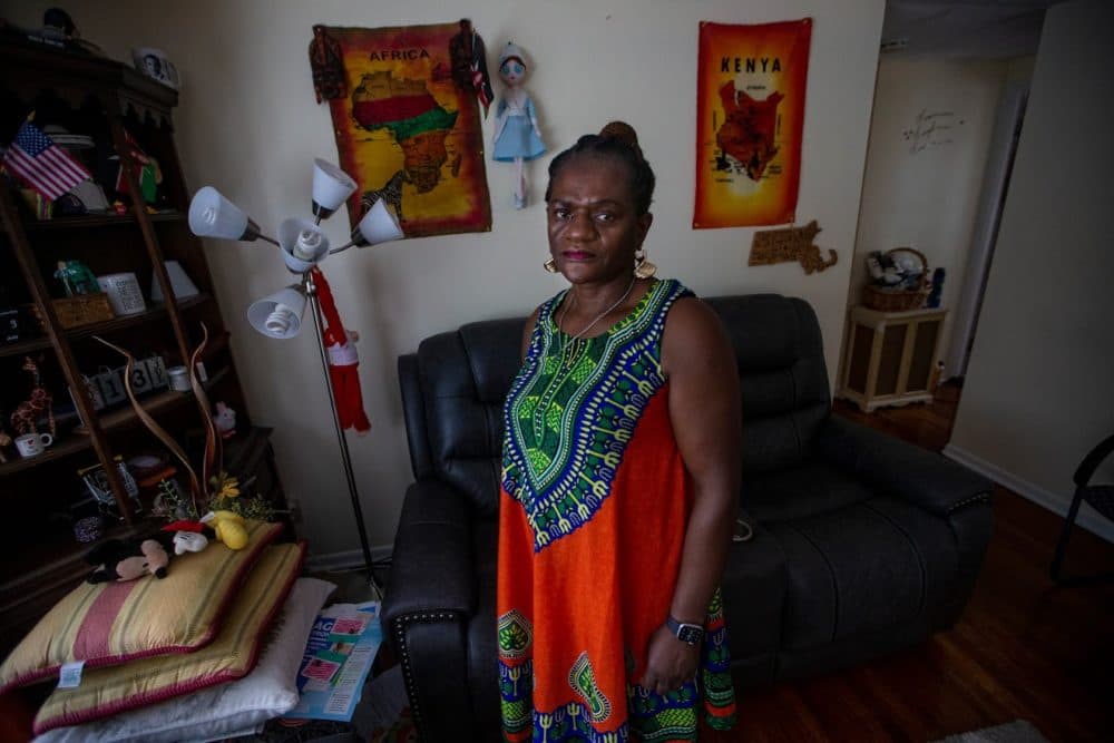 Caroline Sande at her home in Hyde Park. (Jesse Costa/WBUR)