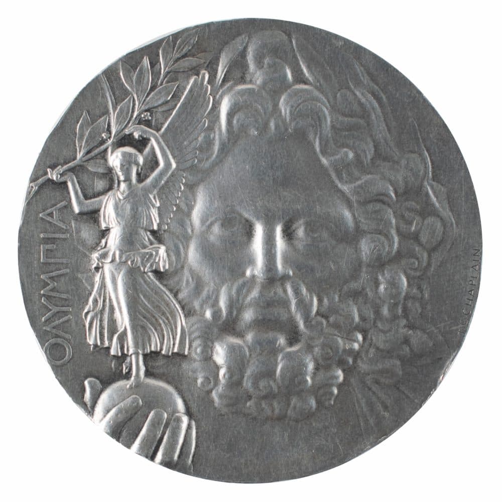 A silver first-place medal from the first modern Olympics held in Athens in 1896 is among the nearly 200-lot sale starting Thursday. (Courtesy RR Auction)