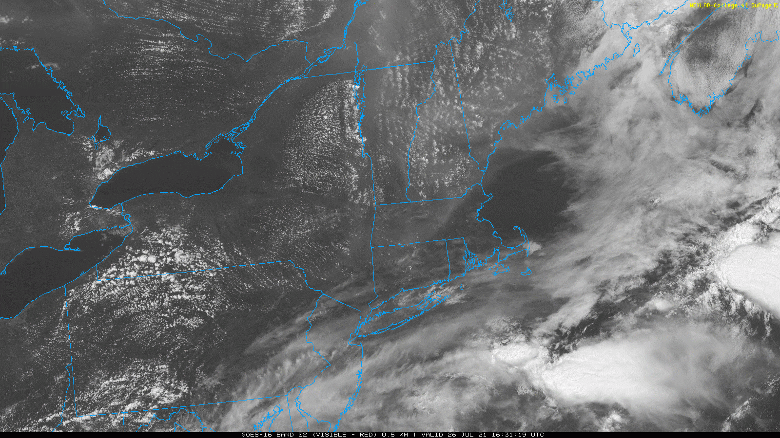 In this satellite loop you can see the smoke as a thin veil of haze moving eastward. (Courtesy COD Weather)
