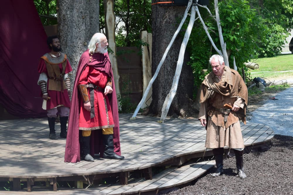 Christopher Lloyd and Jonathan Epstein (foreground) and Devante Owens (back) in "King Lear" at Shakespeare & Company. (Courtesy Katie McKellick)