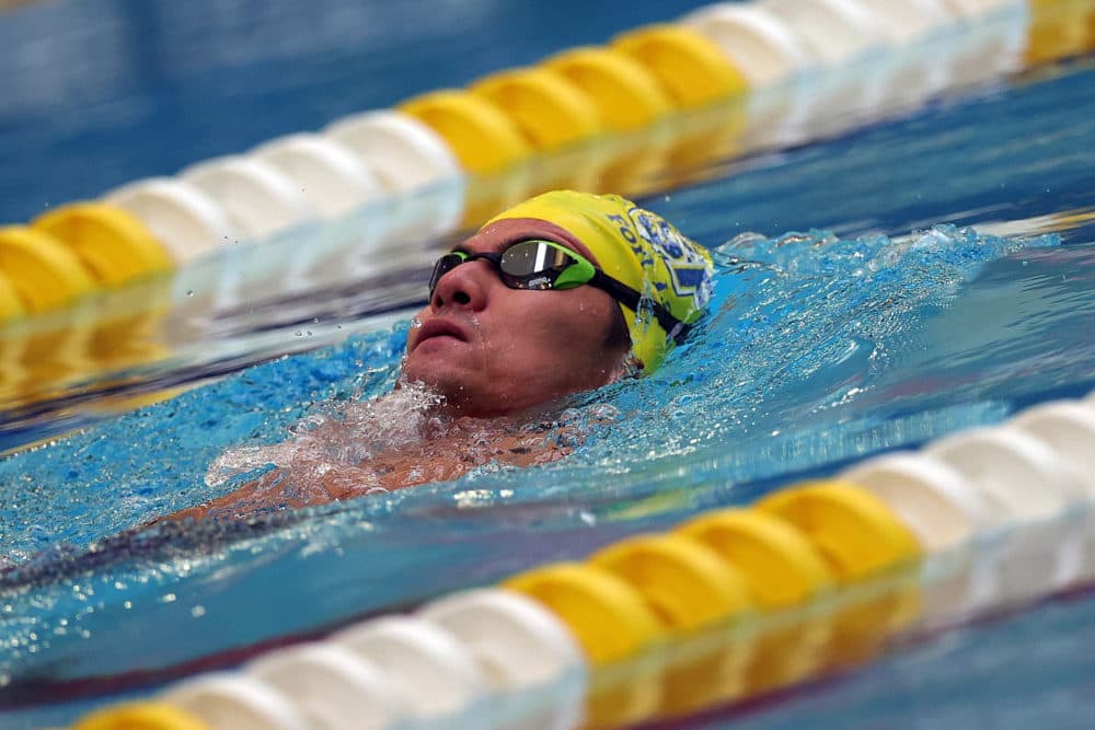 Abbas Karimi of the Refugee Para Team competes in the Men's 50m Backstroke during day 2 of the 2021 U.S. Paralympic Swimming Trials at the Jean K. Freeman Aquatic Center on June 18, 2021 in Minneapolis, Minnesota. (Stacy Revere/Getty Images)