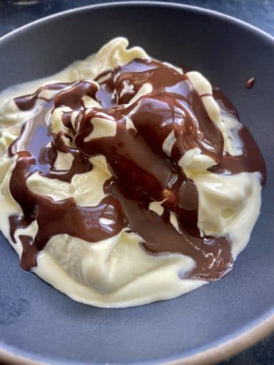Ice cream with a chocolate shell. (Kathy Gunst)