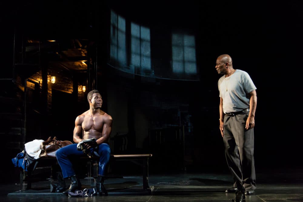 Kyle Vincent Terry and John Douglas Thompson as the younger and older Emile Griffith in the Huntington Theatre Company's "Man in the Ring." Thompson won an Elliot Norton Award for his role in the 2018 production. (Courtesy T. Charles Erickson)