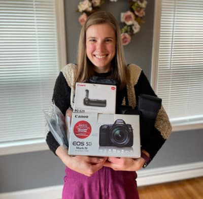 Carly Zdanek with the camera bundle she and John Stout traded up. (Courtesy)