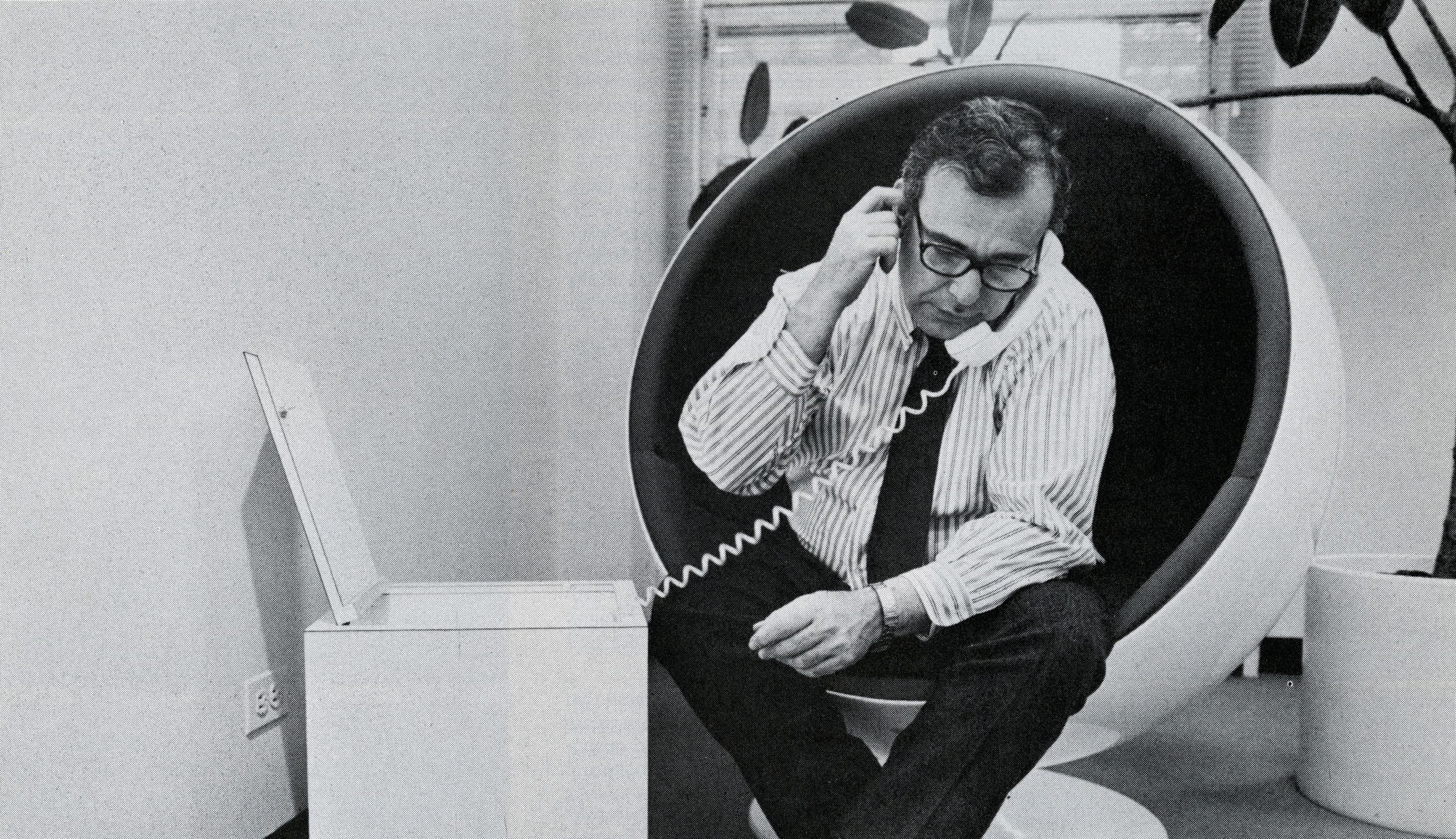 Donald Rugoff in his office in the 1970s as seen in a still from the documentary "Searching for Mr. Rugoff." (Courtesy Sy Johnson/Film Comment)