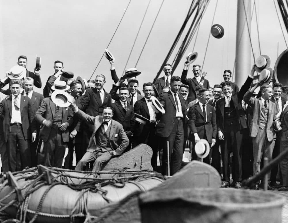 The U.S. Olympic team on the deck of the USS Princess Matoika en route to Antwerp, Belgium, for the 1920 Summer Olympics. Their voyage resulted in the so-called "Mutiny of the Matoika," in which members of the team published a list of complaints about the vessel. (Paul Thompson/FPG/Archive Photos/Getty Images)