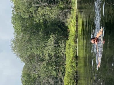 The author just after a long swim in August 2021.(Courtesy Kathy Gunst)