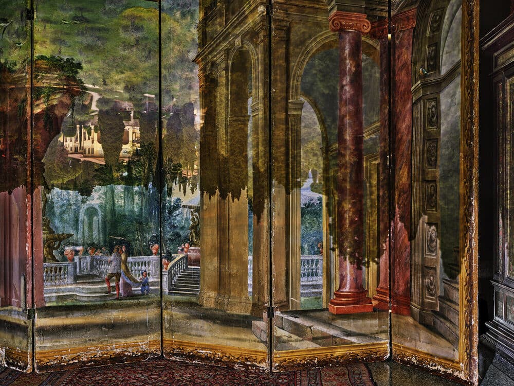 Abelardo Morell, "Camera Obscura: View of Gardens on Folding Screen, Villa La Pietra, Florence, Italy," 2017. (Courtesy Fitchburg Art Museum)