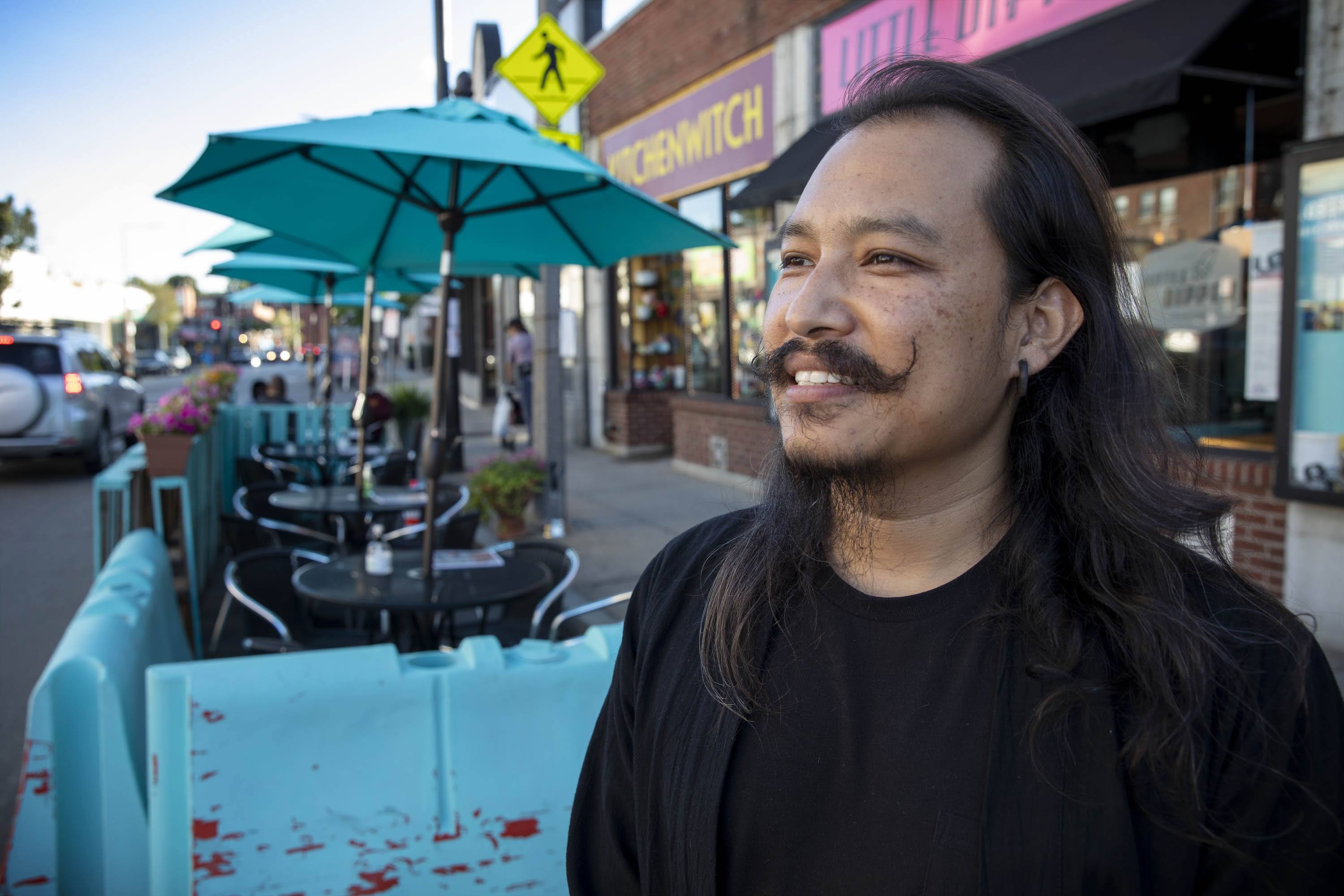 Comfort Kitchen managing partner Biplaw Rai outside Little Dipper in Jamaica Plain. (Robin Lubbock/WBUR)