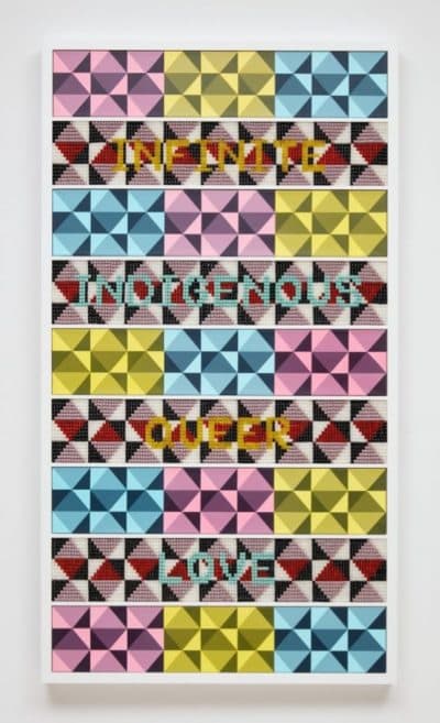Jeffrey Gibson, "INFINITE INDIGENOUS QUEER LOVE," 2020. (Courtesy Jason Wyche/deCordova Sculpture Park and Museum)
