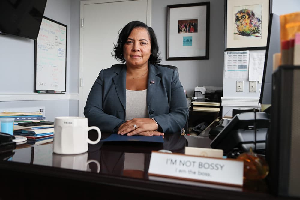 Suffolk County District Attorney Rachael Rollins sits in her office in Boston. She was nominated by President Biden to be the next US attorney in Massachusetts. (Suzanne Kreiter/The Boston Globe via Getty Images)