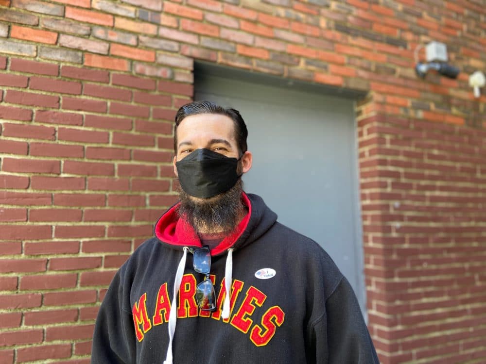 Michael Fedo, of Roxbury, outside the Shelburne Community Center (Quincy Walters/WBUR)