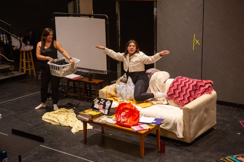 Actors Sarah B. Dennison and Ria Nez in rehearsal for WAM Theatre's production of "Kamloopa." (Courtesy David Dashiell)