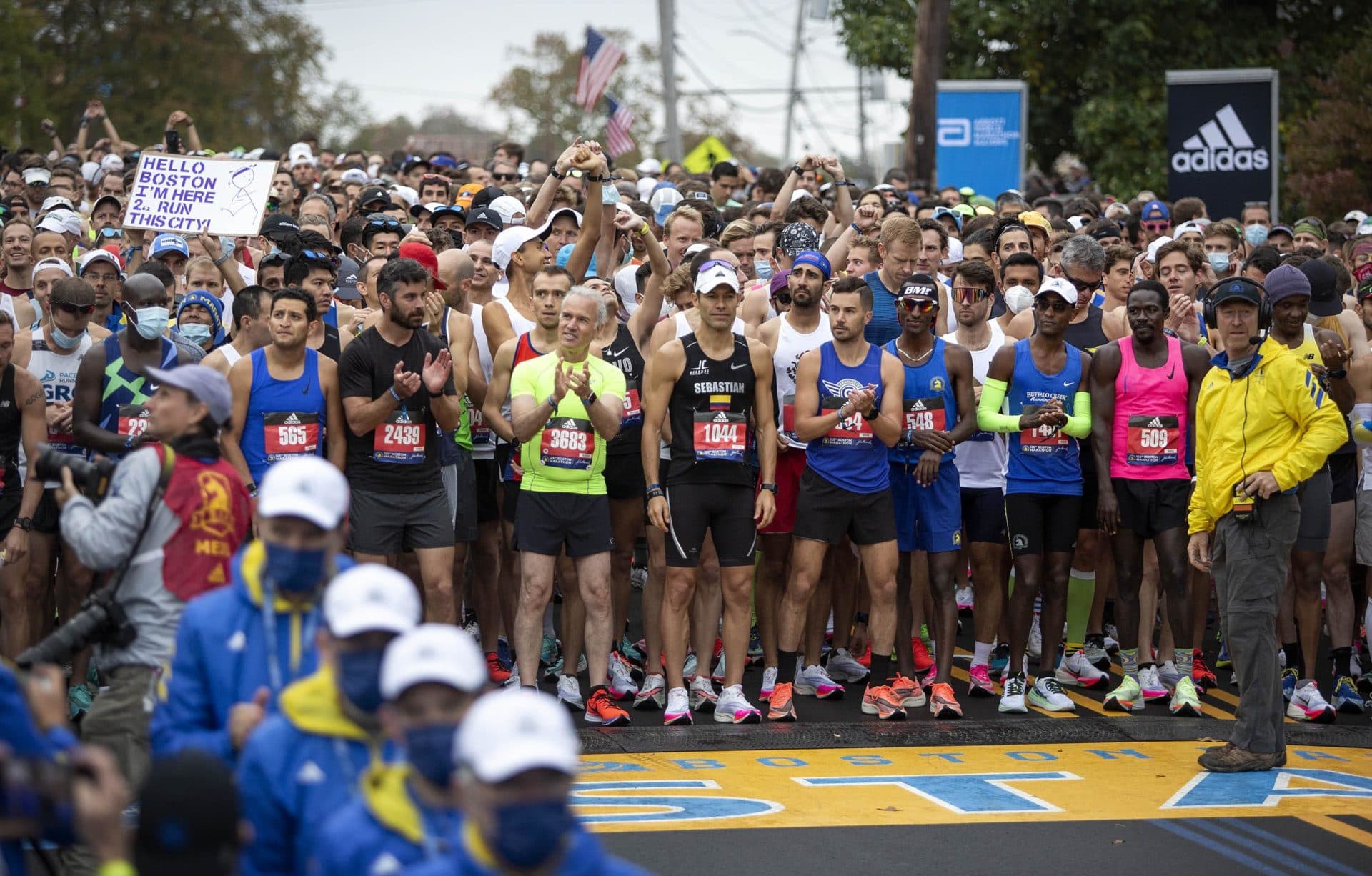 Runners line up at the rolling start for all participants. (Robin Lubbock/WBUR)