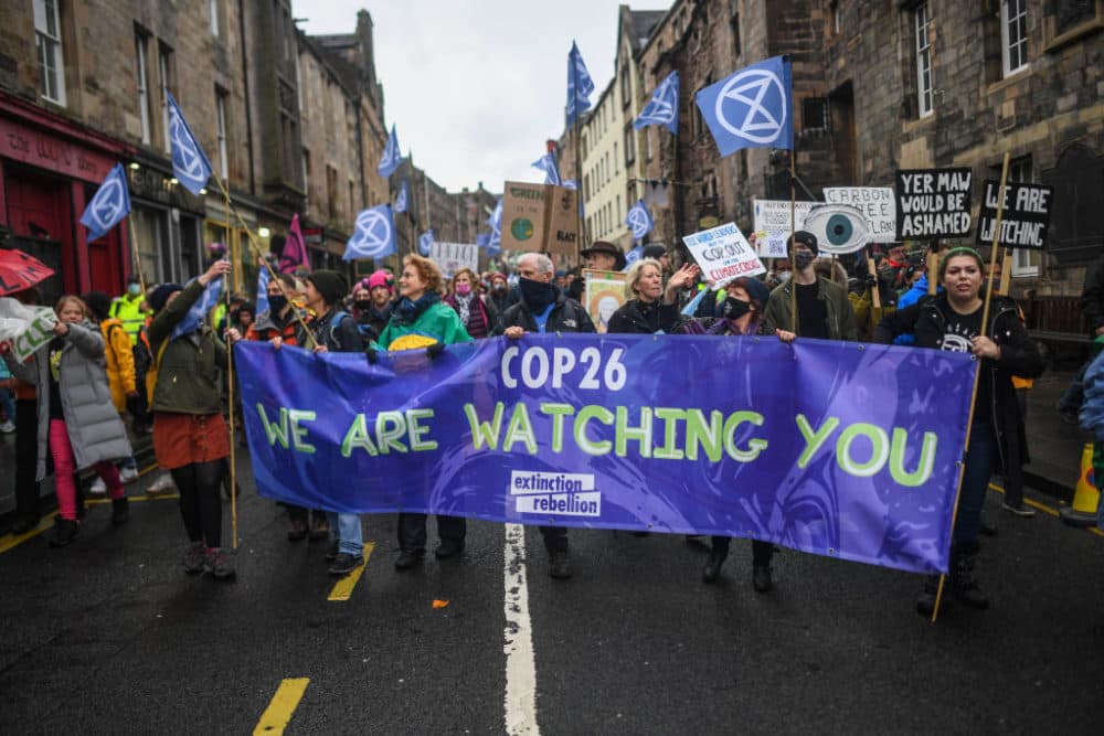 Extinction Rebellion activists are seen protesting on Oct. 31, 2021, in Edinburgh, United Kingdom. (Peter Summers/Getty Images)