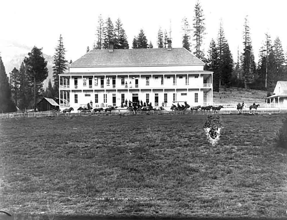 Distant view of the front of the Wawona Hotel from the late 1800s. (National Park Service)