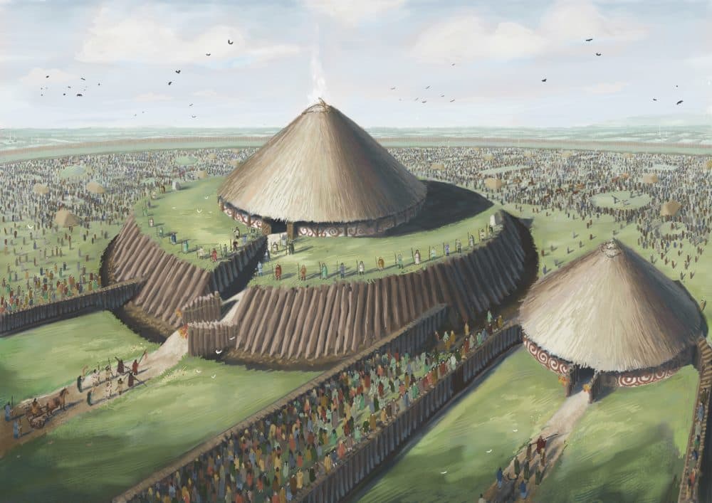 An artistic reconstruction drawing of Rathcroghan at a time of gathering. (Rathcroghan Visitor Centre)