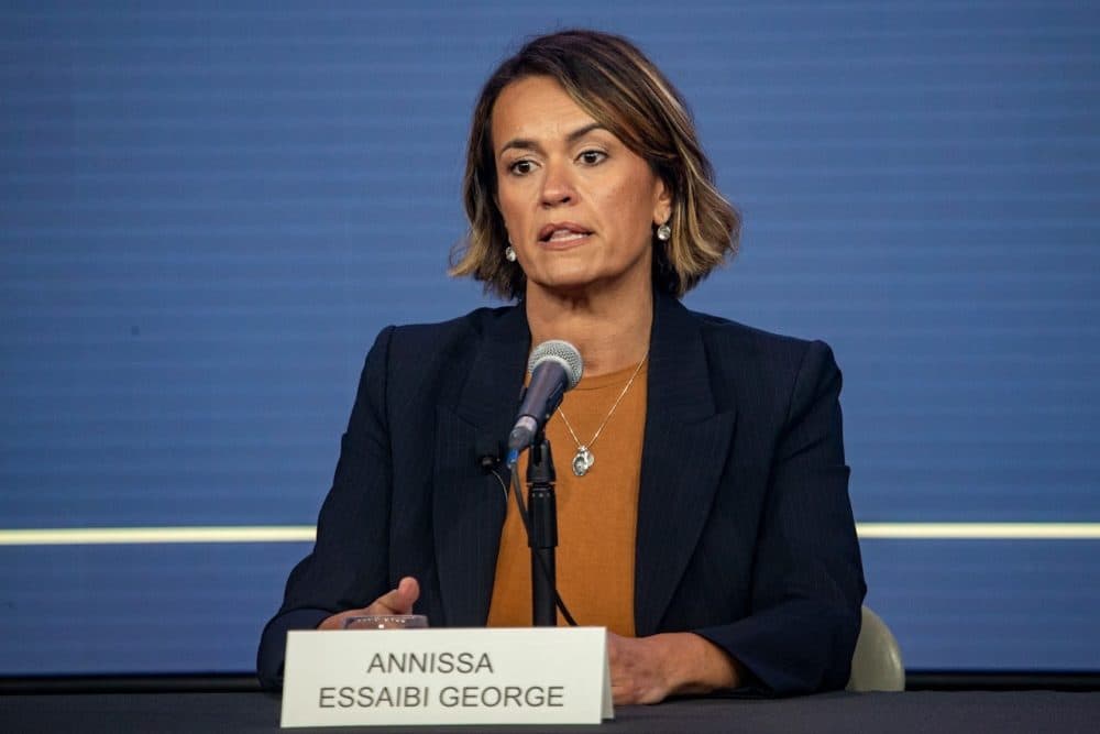 City Councilor Annissa Essaibi George answers a question during the Boston Mayoral Debate at WBUR’s CitySpace. (Jesse Costa/WBUR)