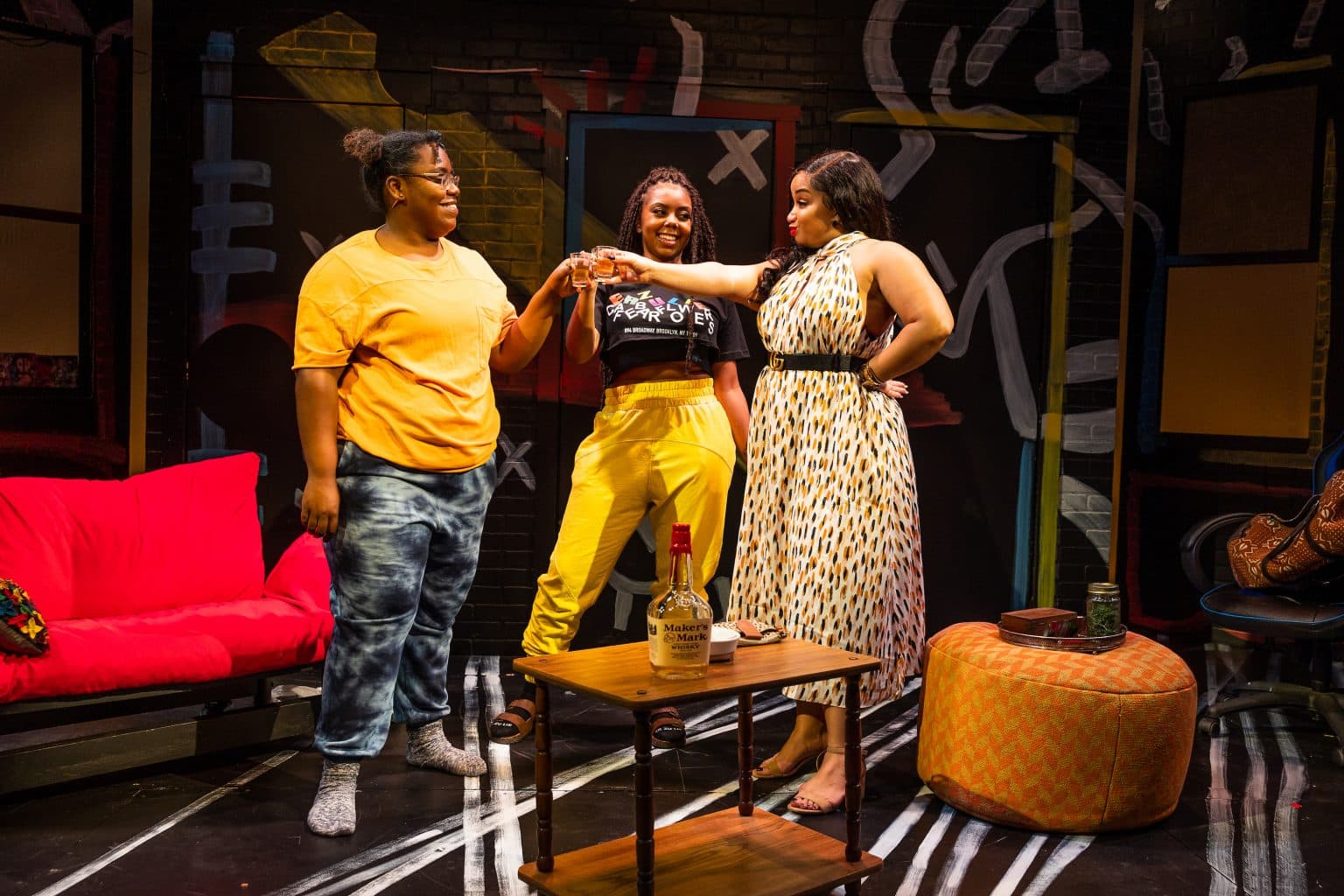 Left to right: Shanelle Chloe Villegas, Kelsey Fonise and Thomika Marie Bridwell in SpeakEasy Stage’s production of "BLKS." (Courtesy Nile Scott Studios)