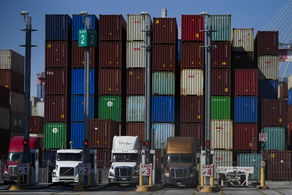 Containers are stacked at the Port of Long Beach in Long Beach in Calif., Friday, Oct. 1, 2021. U.S. manufacturing growth slowed in October amid growing headaches from supply chain bottlenecks. (AP Photo/Jae C. Hong)