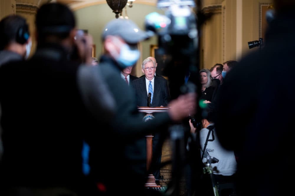Senate Minority Leader Mitch McConnell, R-Ky., speaks during the Senate Republicans news conference in the Capitol on Tuesday, Nov. 2, 2021. (Bill Clark/CQ-Roll Call, Inc via Getty Images)