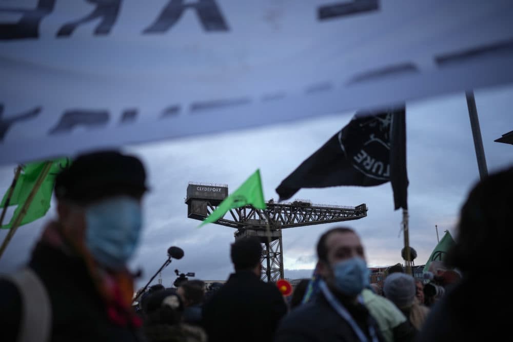 Climate change activists take part in a Fridays For Future protest near the COP26 venue at the SEC on November 1, 2021 in Glasgow, United Kingdom. As World Leaders meet to discuss climate change at the COP26 Summit, many climate action groups have taken to the streets to protest for real progress to be made by governments to reduce carbon emissions, clean up the oceans, reduce fossil fuel use and other issues relating to global heating. (Christopher Furlong/Getty Images)