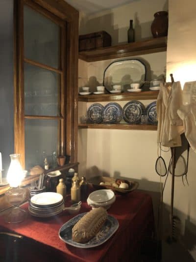 The kitchen in Irish Joseph Moore’s apartment recreation. (Robin Young/Here & Now)