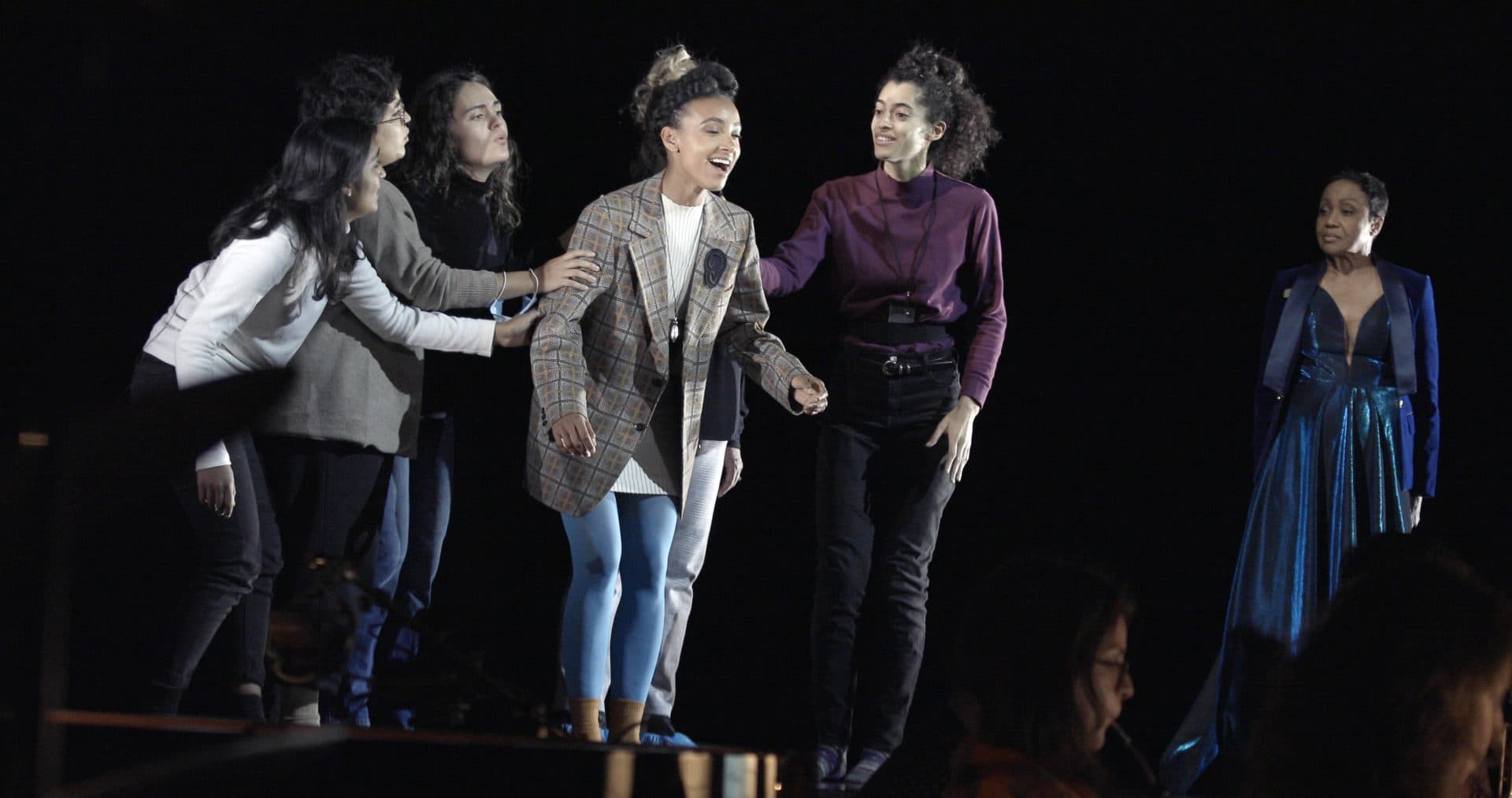 The Iphigenias in rehearsal. (Courtesy Jon Fine)