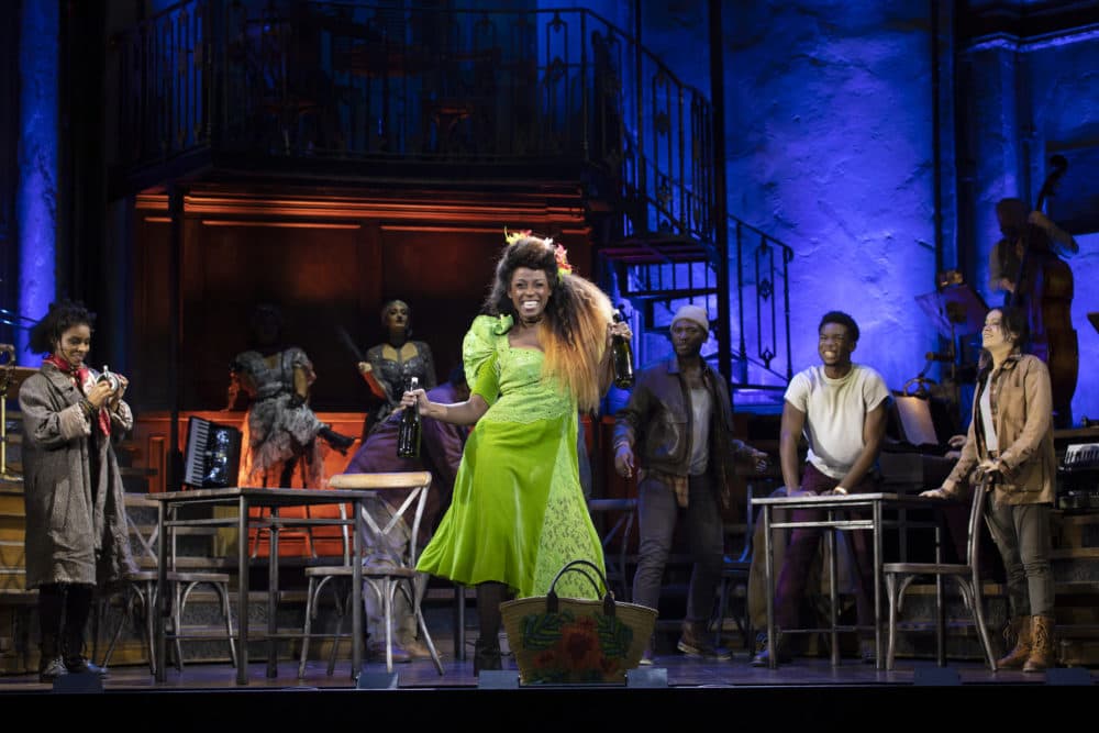 Kimberly Marable as Persephone and the cast of "Hadestown." (Courtesy T Charles Erickson)