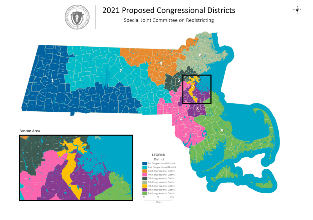 A map of proposed congressional districts for Massachusetts. (Courtesy Massachusetts Legislature)