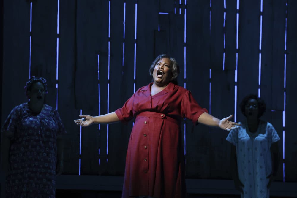Latonia Moore performs during a rehearsal of "Fire Shut Up in My Bones" at the Metropolitan Opera house, Friday, Sept. 24, 2021, in New York. (Jason DeCrow/AP)