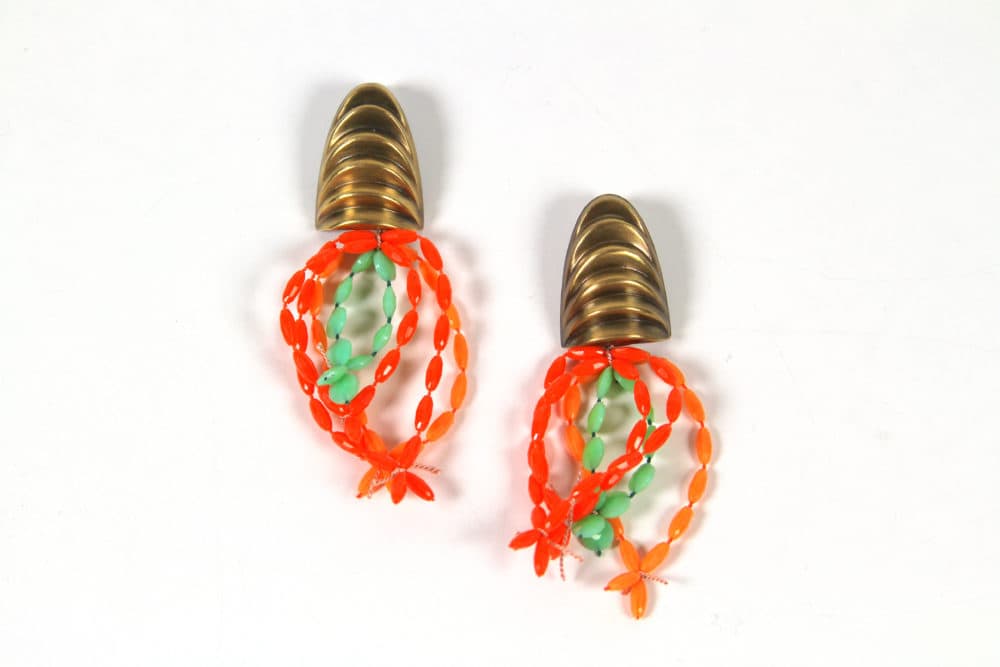 SMFA Tufts professor Tanya Crane created these earrings by repurposing old jewelry. (Courtesy MassArt)