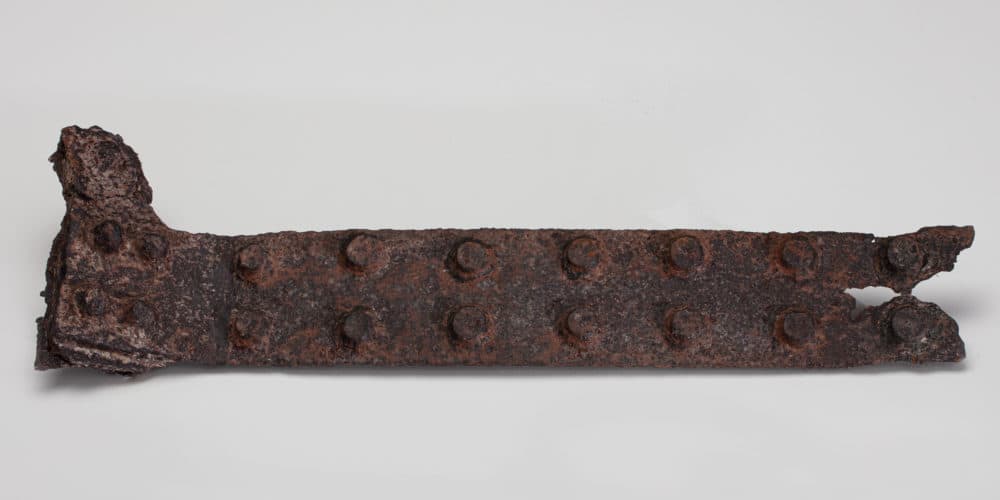 This piece of the USS Arizona was removed during the construction of the current memorial in Pearl Harbor dedicated in 1962. Gift of the National Park Service. (Courtesy of The National WWII Museum)