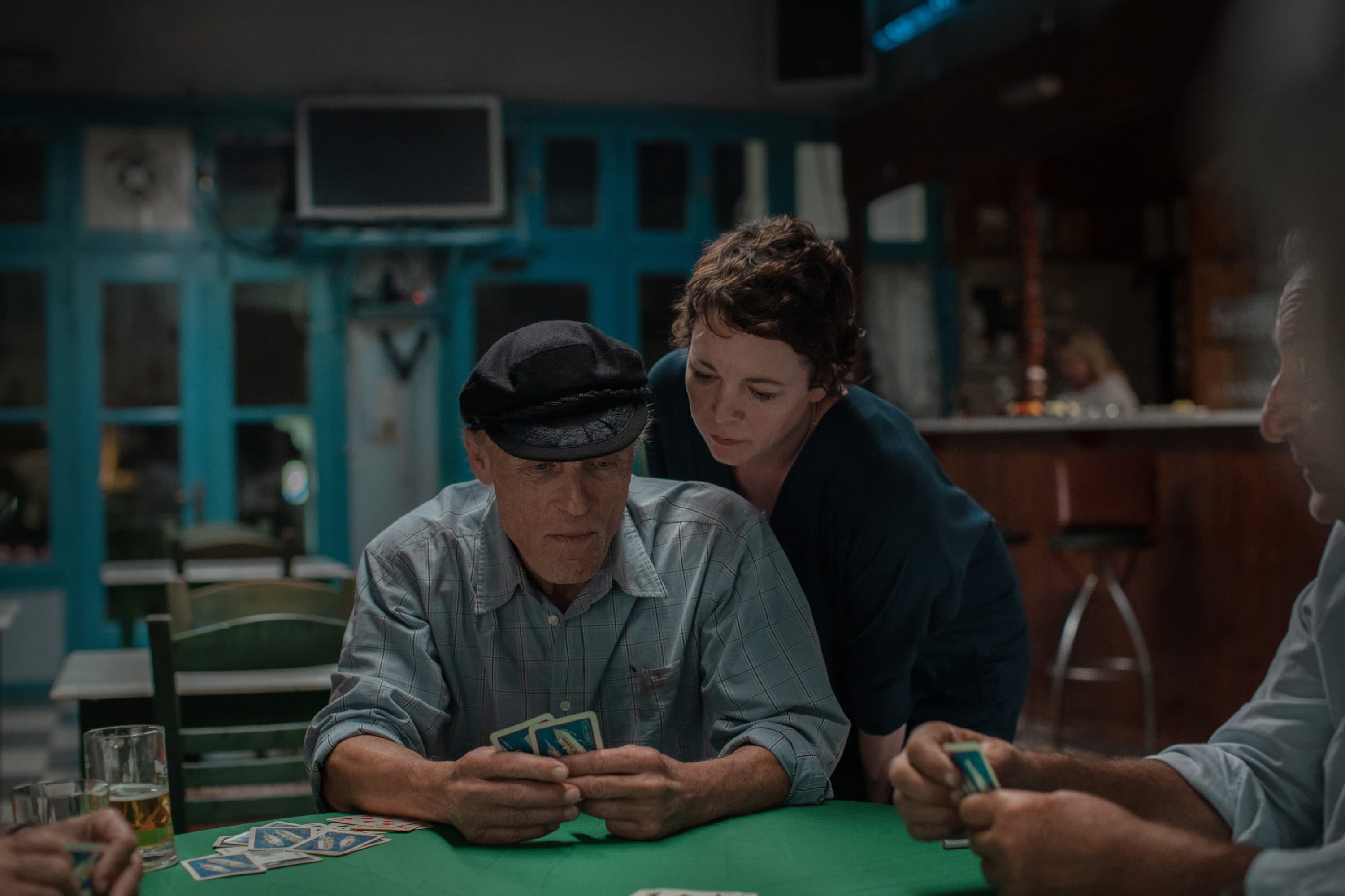 Ed Harris and Olivia Colman in "The Lost Daughter." (Courtesy Yannis Drakoulidis/Netflix)