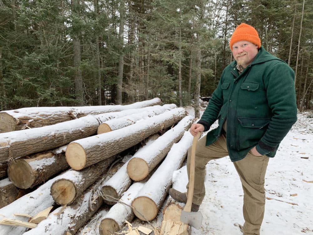 Brett McLeod, forestry professor at Paul Smith's College, has collected more than 200 axes. (David Sommerstein)