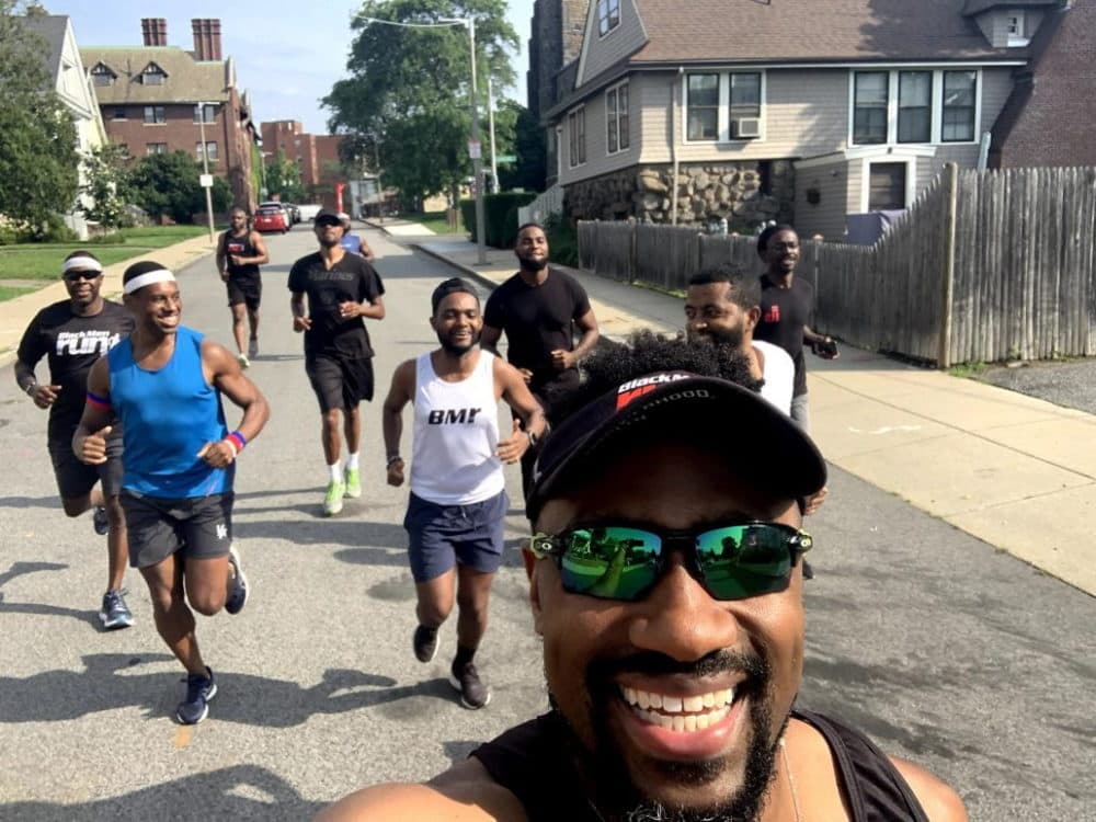 Jeff Davis (front) front leads members of Black Men Run on a run in Boston. (Courtesy Jeff Davis)