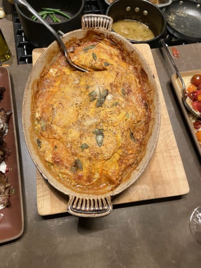 Sweet potato gratin with sage and maple syrup (Kathy Gunst/Here & Now)