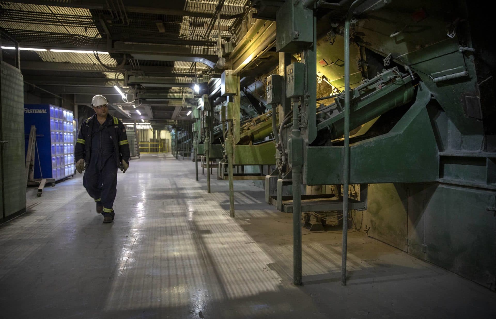 The walkway behind the furnaces in the heart of Covanta's Haverhill waste facility that incinerates trash and generates electricity. (Robin Lubbock/WBUR)
