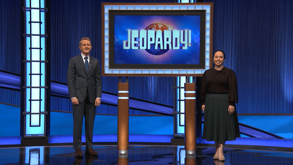 The author at her "Jeopardy!" taping in October 2021. (Courtesy Sony Pictures/CBS Television Distribution and Andrea Asuaje)