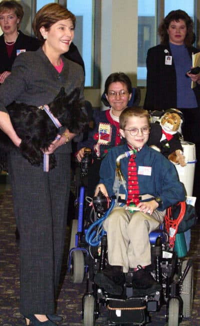 Former First Lady Laura Bush and Mattie Stepanek in 2001. (Joyce Naltchayan/AFP via Getty Images)