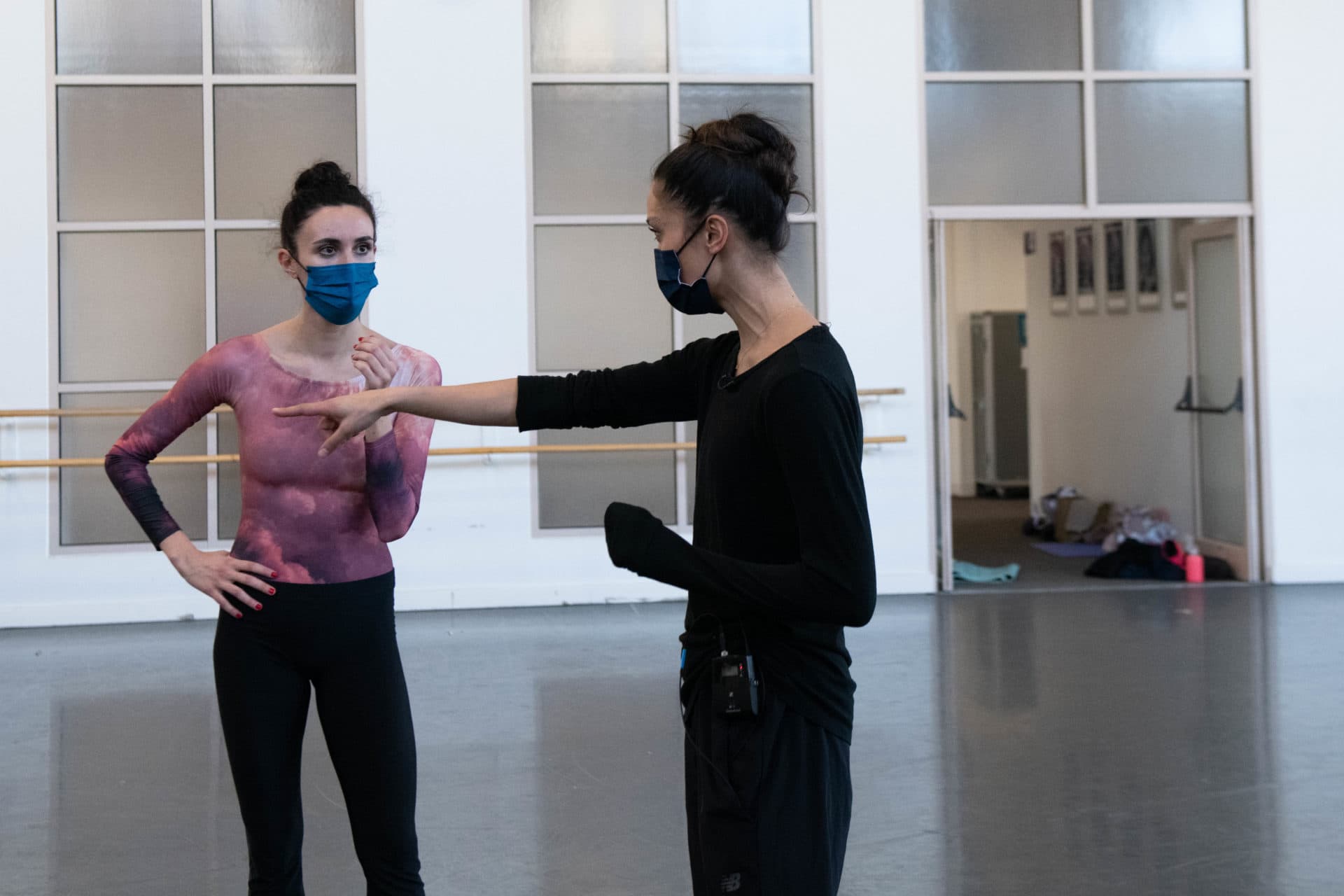Lia Cirio (left) and María Álvarez rehearsing for "ChoreograpHER." (Courtesy Brooke Trisolini/Boston Ballet)