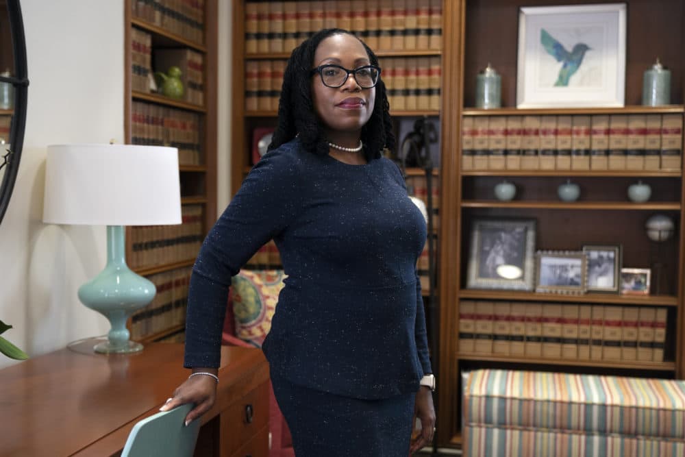 Judge Ketanji Brown Jackson, a U.S. Circuit Judge on the U.S. Court of Appeals for the District of Columbia Circuit, poses for a portrait, Friday, Feb., 18, 2022, in her office at the court in Washington. (Jacquelyn Marti/AP)