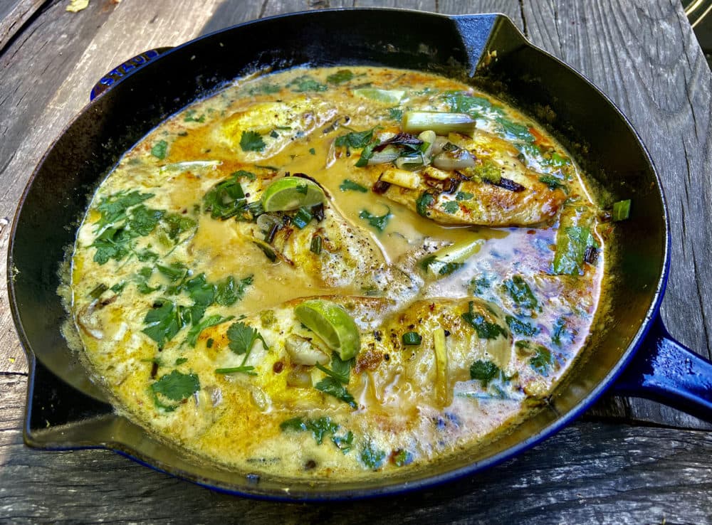 Chicken with lime and coconut. (Kathy Gunst/Here & Now)