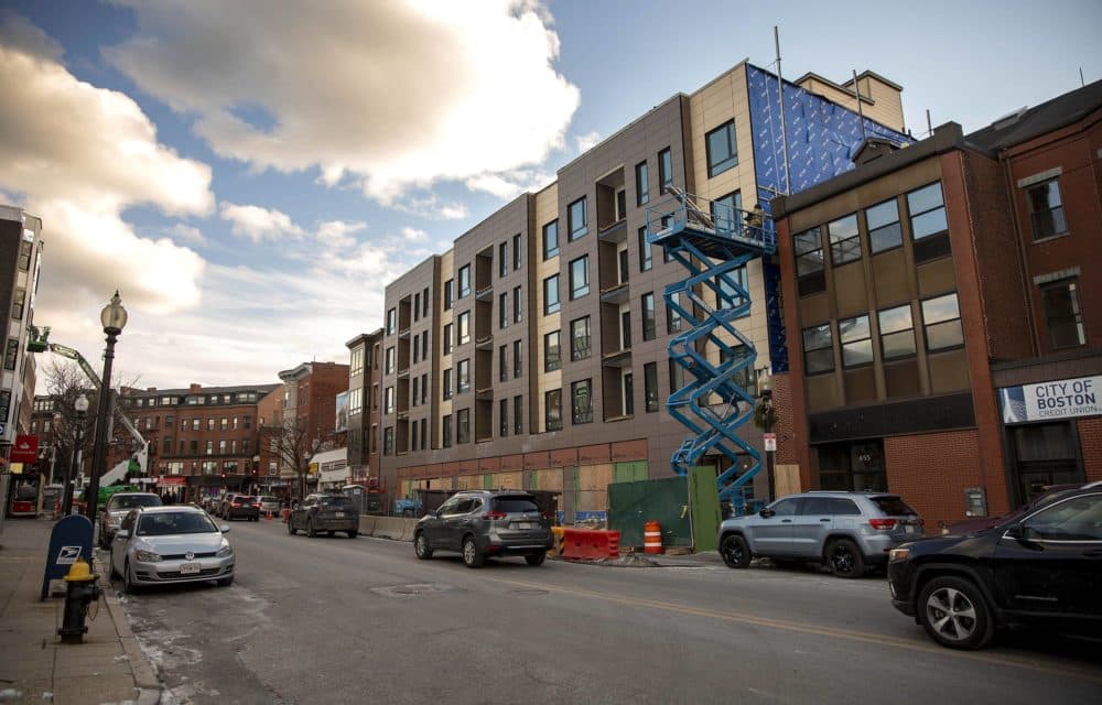 The Blake, an "exclusively listed and marketed" 44-unit building in South Boston. (Robin Lubbock/WBUR)