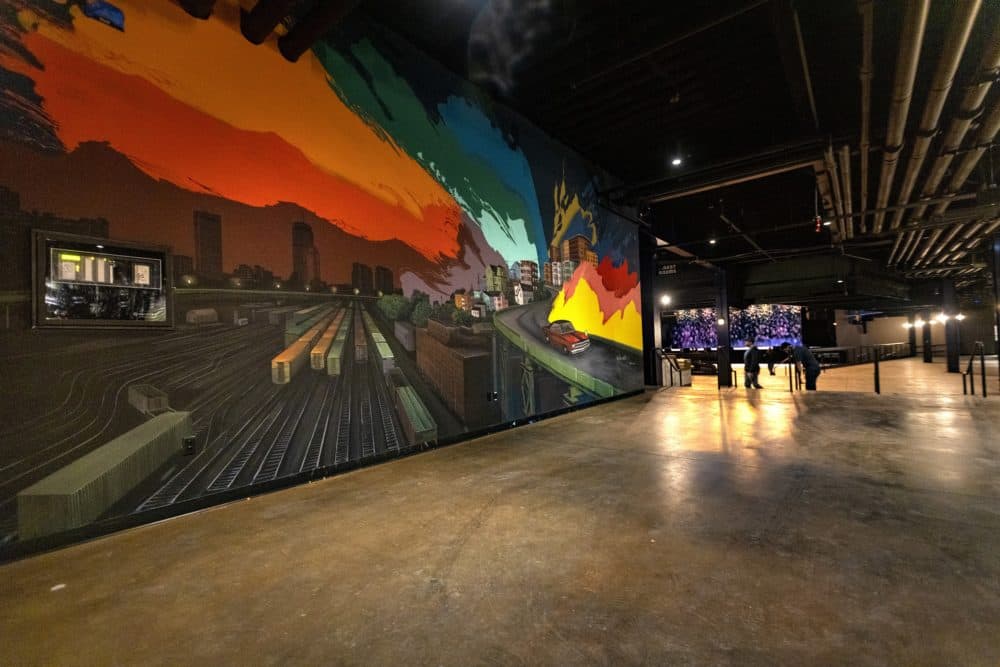 Patrons are greeted upon entry, a giant mural by artist Felipe Ortiz inspired by the song by Modern Lovers. (Jesse Costa/WBUR)