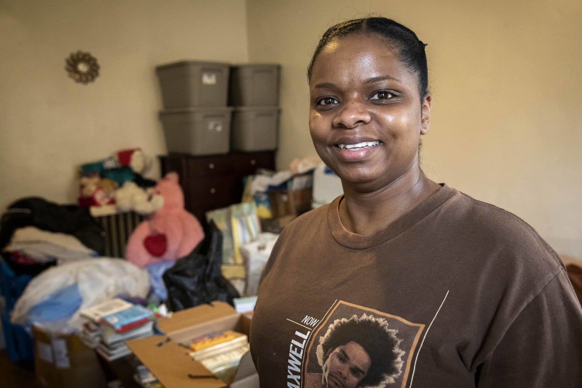 Cecilia Dixon in her sixth year of renting an apartment in Mattapan. (Robin Lubbock/WBUR)