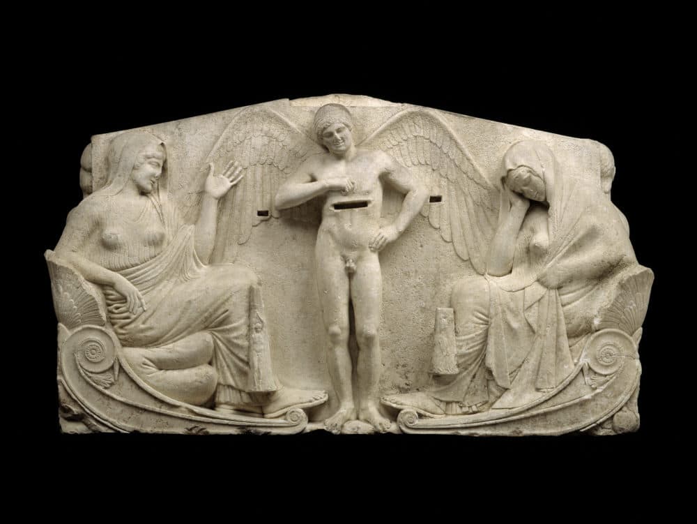 Three-sided relief with a scene of weighing ("the Boston Throne") about 460 B.C. (Courtesy Museum of Fine Arts, Boston)