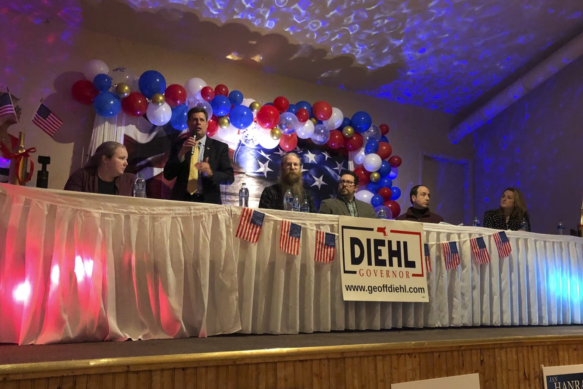Republican gubernatorial candidate Geoff Diehl at a January forum on public schools for Republican candidates and voters in Auburn. (Wilder Fleming/WBUR)